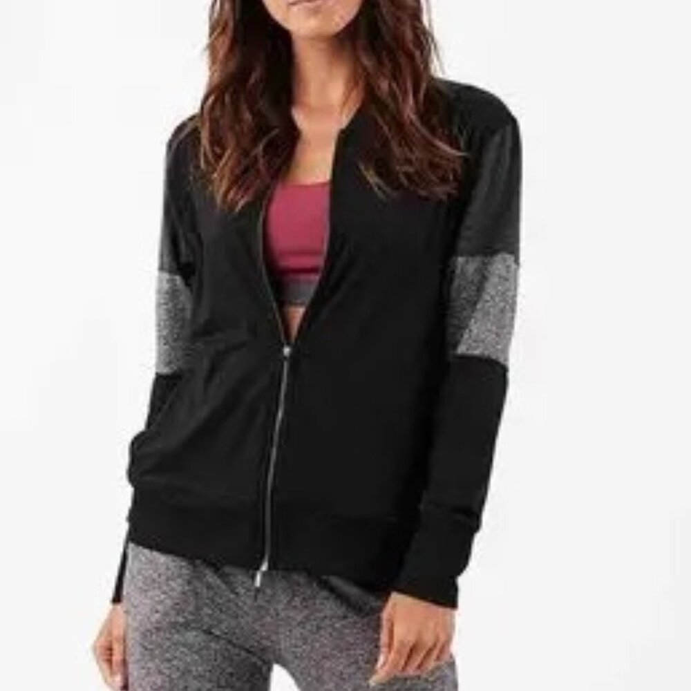 VUORI Halo Bomber Jacket Black Gray Color-Block Ladies Small